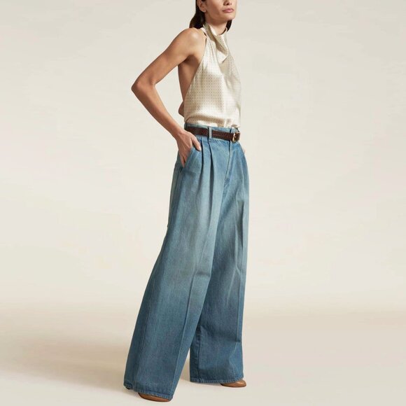 NWT Kallmeyer 32'' Deep Pocket Wide Leg Jean in Blue, size 0 - Picture 2 of 10